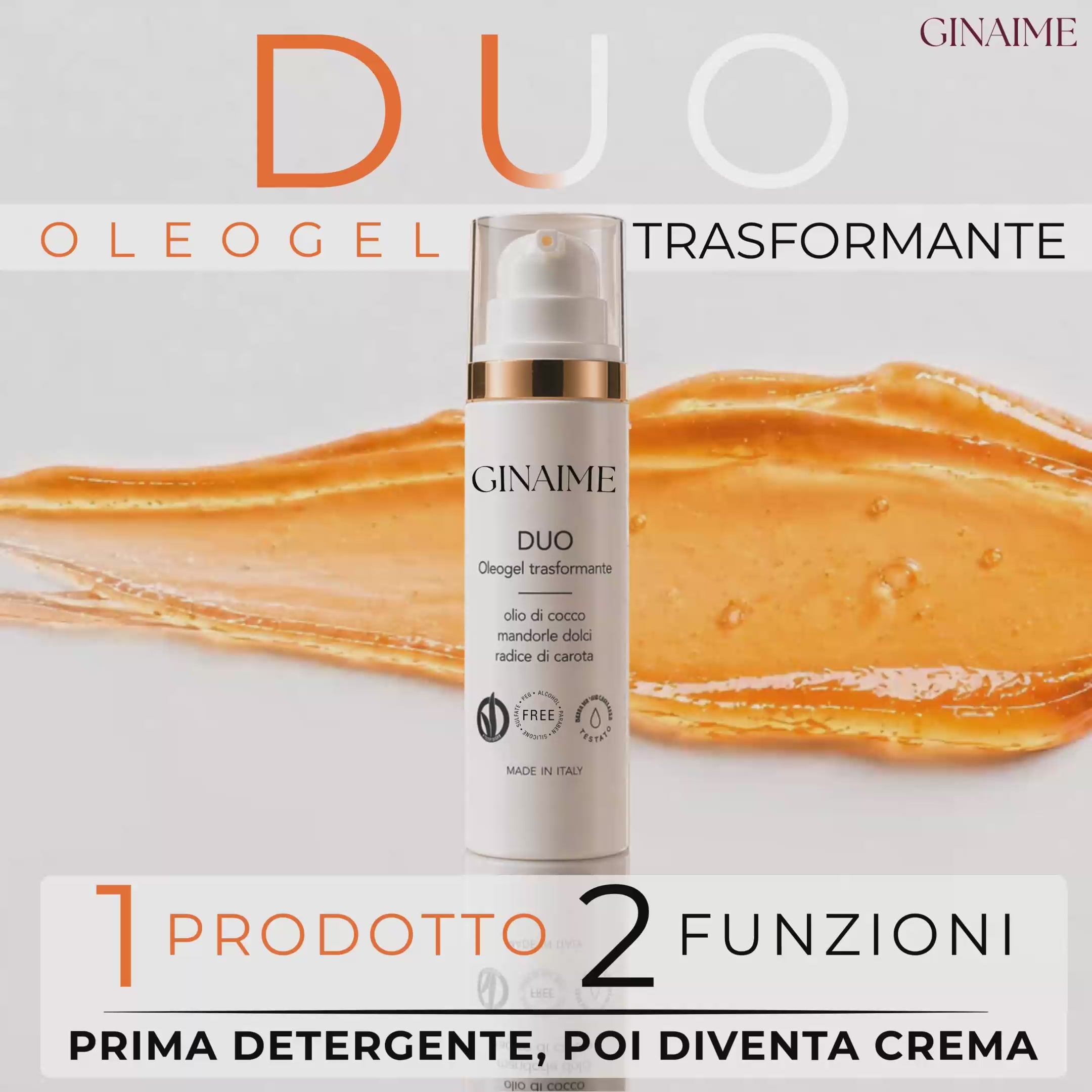 Duo Oleogel Trasformante Struccante e Nutriente – Olio di Cocco, Mandorle Dolci e Carota | 30 ml
